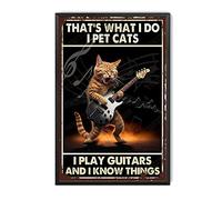 TSEZLOJH Decor Art - Plaque en métal avec inscription « Guitar I Pet Cat I Play » - Décoration murale pour maison, porte, jardin, bars, restaurants, cafés, bureaux, magasins, pubs, clubs - Cadeau