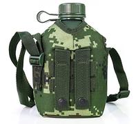 Tsffae 1l Armée Flasque Bouteille D' Pot À Vin en Aluminium Cantine Militaire Camping Randonnée Survie Bouilloire Bouteille De Sport avec Bandoulière pour Camping en Plein Air