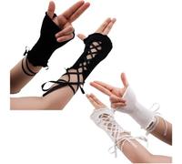 Tsffae 2 Paires De Manches en Dentelle Lolita Y2k, Manches De Bras Gothiques en Dentelle pour Femmes, D'été Fins sans Doigts Ajourés, Costume De Cosplay d'halloween