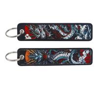 Tsffae 2 Pièces Dragon Broderie Porte-clés Japonais Porte-clés Art Porte-clés Pendentif pour Motos Voitures Mode Porte-clés Accessoires