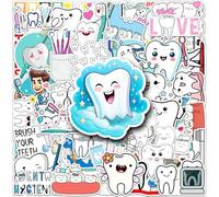 Tsffae 50pcs Autocollants De Dent De Dessin Animé Drôle pour Enfants Autocollants De Graffiti Ordinateur Portable Scrapbook Rétro Vinyle Autocollant Téléphone Bagages Décoration Autocollant Étanche
