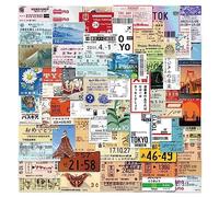 Tsffae Autocollant De Timbre De Style pour Carte Postale Japonaise, Étiquette Autocollante Étanche pour Casque, Papeterie pour Journal De, Bagages, 60 Pièces/Ensemble