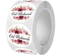 Tsffae Autocollants Eid Mubarak, 500 Pièces/Rouleau D'autocollants Eid Ramadan pour Boîtes De Sacs-Cadeaux, Autocollants D'étiquettes De Scellage pour Étiquettes D' D'enveloppe