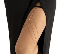 Tsffae Bande élastique, chaîne de Jambe et de Cuisse pour Femmes, Plage, Sexy, Longs Strass, Pampilles Multicouches réglables, Bijoux de Corps, décoration de Robe