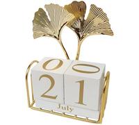 Tsffae Calendrier en Bloc De Bois pour Bureau, 1 Calendrier Perpétuel De Bureau, Sculpture De Feuille en Métal Moderne, Blocs D'affichage De Date du Mois, Calendrier De Bureau pour Décoration De