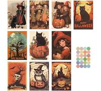 Tsffae Cartes Postales sur Le Thème d'halloween, 10 Pièces/Ensemble, Cartes De Messages avec Autocollants, Cartes De Vœux pour Relooking Festif De Chambre À Coucher, Décor d'halloween
