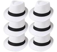 Tsffae Chapeaux Fedora en Paille À Bord Court, Chapeaux De Panama Unisexes, Casquette De Jazz, Chapeau De Plage, Cadeau De Fête De Mariage pour Les Invités, 6 Pièces/Ensemble