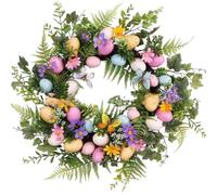 Tsffae Couronne D'oeuf De Pâques Fleur Artificielle Couronnes De Pâques Porte Porte Couronne De Fleur Colorée avec des Œufs De Pâques pour Les Décorations De Printemps De Pâques