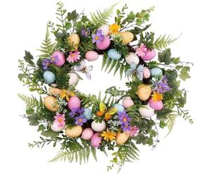 Tsffae Couronne D'oeuf De Pâques Fleur Artificielle Couronnes De Pâques Porte Porte Couronne De Fleur Colorée avec des Œufs De Pâques pour Les Décorations De Printemps De Pâques