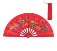 Tsffae Éventail Tai Rouge, 1 pièce d'éventail en Bambou pour Arts Martiaux, entraînement à la Danse Wushu, éventail Pliable à Main, décoration d'éventail Tai Chinois