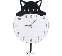 Tsffae Horloge Murale Chat Noir Mignon, Horloge Murale À Piles avec Pendule À Queue Pivotante pour Chambre d'enfants, Chambre À Coucher, Bureau, Cuisine