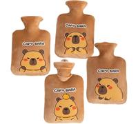 Tsffae Lot De 4 Bouillottes avec Housse en Peluche, 500, Motif Capybara Mignon, Housse De Bouillotte À Motif Dessin Animé, Chauffe-Mains Capybara pour Filles