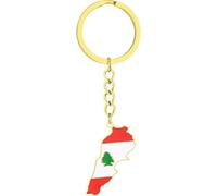 Tsffae Porte-clés Drapeau De Carte du Liban, Drapeaux De Carte du Liban en Métal, Porte-clés, Pendentifs, Bijoux, Cadeau pour Femmes Hommes, À Main, Accessoires De Clé De Voiture