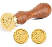 Tsffae Timbre De Sceau De Cire en Forme De Cœur, Tampons De Cire À Cacheter Vintage en Forme De Cœur Tête en Laiton Amovible De 25mm Poignée en Bois De Rose pour Invitations Et Scrapbooking
