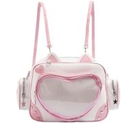 Tsffae Y2k Ita Bag À Dos en Forme De Chat avec Affichage D'épingles, À Bandoulière À Sangle Réglable, D'école De Style Preppy avec Poche Transparente pour Filles