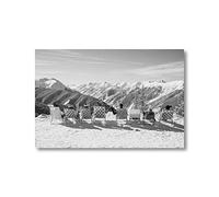 TSHAOSHUNHT 8 Chaises sur Montagne Enneigée Peinture Mur Art Toile Noir Blanc Vintage Ski Photo Hiver Ski Affiche 50x70cmx1pcs sans cadre