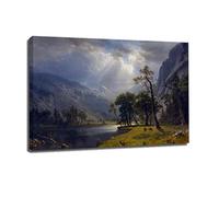 TSHAOSHUNHT Albert Bierstadt Célèbre Seine Peintures Imprimer Impressionniste Mur Art Toile Photos pour Bureau Décor Suspendu Peinture 30x45cm Cadre Intérieur