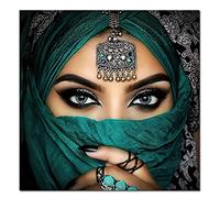TSHAOSHUNHT Toile Mur Art Grands Yeux Vert Voile Arabe Femme Peinture Islamique Fille Affiche Esthétique Chambre Décor À La Maison 80x80cmx1pcs sans Cadre