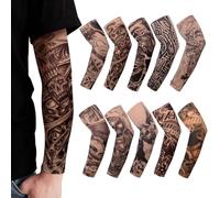 TSHAOUN 10 Pièces Manches de Tatouage pour Hommes Femmes, Couvre-manches pour Tatouages de Bras, Tatouage Temporaire Manchettes de Bras Faux Tatouage Tatoo pour Fête, Halloween, Carnaval (10PCS)
