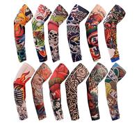 TSHAOUN 12 PCS Manches de Tatouage, Couvre-manches pour Tatouages de Bras pour Hommes Femmes, Tatouage Temporaire Manchettes de Bras Faux Tatouage Tatoo pour Fête, Halloween, Carnaval