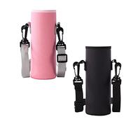 TSHAOUN 2 Pièces Sac de Bouteille d'eau 8 × 23cm Grand Porte-Bouteille d'eau Porte-Bouteille Thermos avec Bandoulière Réglable pour Sport, Randonnée, Cyclisme, Voyages, Campus (Black,Pink)