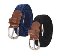 TSHAOUN 2 pièces Unisexe Ceinture Tressée Élastique Ceinture en Tissu Élastique,Vintage Tissu Élastique Tissé Tressé Extensible,pour Jeans Robe Pantalons avec Boucle,pour Golf Sports (Bleu,noir)