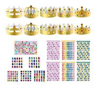 TSHAOUN 22 Pièces Ensemble de Fête, 10 Pièces Chapeaux de Couronne & 6 Pièces Autocollants Strass & 6 Pièces Autocollants Alphanumériques pour Enfant et Adulte Fête d'anniversaire