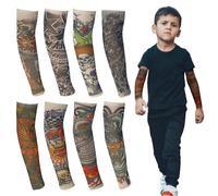TSHAOUN 8 PCS Manches de Tatouage pour Les Enfants Couvre-manches pour Tatouages de Bras, Tatouage Temporaire Manchettes de Bras Faux Tatouage Tatoo pour Punk Cool Enfant Halloween (8PCS)