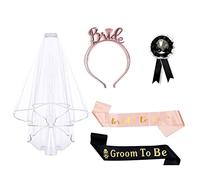 TSHAOUN Evjf Accessoire Enterrement de Vie de Jeune Fille Accessoire, Bride to Be Tiara Sash Veil Set, Ensemble D'insignes de Ceinture de Marié, pour Fête de Bachelier Fournitures d'Engagement