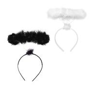 TSHAOUN Lot de 2 bandeaux d'ange à plumes pour Halloween, Noël, carnaval (noir, blanc)