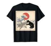 Tshirt Chat Noir Hai Ukiyo-e Ocean Art Japonais T-Shirt