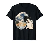 Tshirt Chat Noir Hai Ukiyo-e Ocean Art Japonais T-Shirt