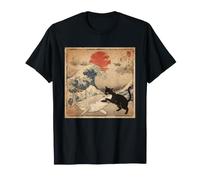 Tshirt Chat Noir Hai Ukiyo-e Ocean Art Japonais T-Shirt