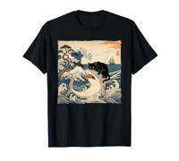 Tshirt Chat Noir Hai Ukiyo-e Ocean Art Japonais T-Shirt
