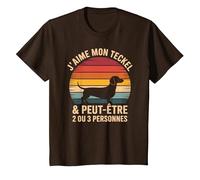 Tshirt Chien Teckel Silhouette Homme Femme J'aime Mon Teckel T-Shirt, Enfant, Marron, 12 Ans