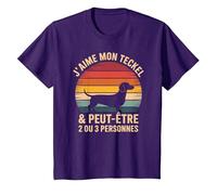 Tshirt Chien Teckel Silhouette Homme Femme J'aime Mon Teckel T-Shirt, Enfant, Violet, 3 Ans