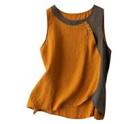 Tshirt Col Bateau Boutonné sans Manche Tunique Femme Coton Lin Summer Top Tee Shirt Grande Taille Haut Casual Tops Ample Debardeur Couleur Unie Corset Basique Gilet Sport Doux Hauts