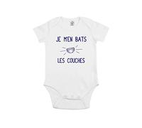 TSHIRT corner - Je m'en Bats Les Couches - Body Bébé - Idée Cadeau Noël - Humour - Drôle - Coton Bio - Blanc - 0 à 3 Mois