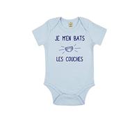 TSHIRT corner - Je m'en Bats Les Couches - Body Bébé - Idée Cadeau Noël - Humour - Drôle - Coton Bio - Bleu - 6 à 12 Mois