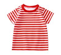 Tshirt de Fille,T-Shirt d'été rayé à Manches Courtes pour Enfants, Haut en Coton pour garçons et Filles, Chemise de Base pour bébé T-Shirts De Fille (Red, 6-7 Years)