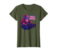 Tshirt DJ Noël Drôle Techno Rave EDM Cadeau T-Shirt, Femme, Olive, S