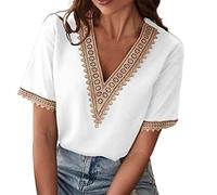 Tshirt Femme, Chemise Femme Chic et Élégant Blouse Col V Manches Courtes Manchon Papillon Chemisier Chiffon Décontracté T Shirt Haut Ample Tunique Tee Shirt Blanc