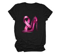 Tshirt Femme col Rond Manches Courtes Impression Ruban Rose Soutien Cancer du Sein Haut Ample décontracté Mode Tee Shirt été Confortable Blouse solidaire Sensibilisation Octobre Rose (Black, M)