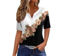 Tshirt Femme Coton Tunique Tshirt Ete Grande Taille Manche Courte Vetement Femme Ete Haut Col V Casual Imprimé Tee Shirt Travail Tops Mes Commandes(Noir,L)