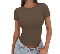 Tshirt Femme Coupe Slim Col Rond Hauts Couleur Unie Tee Shirt Moulants Été Manches Courtes T Shirt Y2K T-Shirt Streetwear Fitness Sport Hauts Hauts Tendance 2025