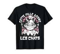 Tshirt Femme Fille avec Trois Chats Drôles Adore Les Chats T-Shirt