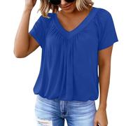 Tshirt Femme Tee Shirt Unie T-Shirts à Manches Courtes Col V Ete Tshirt Casual Haut Chic Et Elegant Teeshirt Ample Confort Elastique Tissu Legere Drapé Tee Shirt Femme Blanc Col V