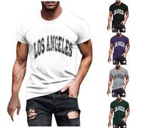 Tshirt Homme Los Angeles Haut Décontracté Tee Shirt Dété Manches Courtes Athlétique T-Shirt Mode Adolescent Vêtements Monogramme Imprimé Chemisiers Doux Confortable Tops Blanc L
