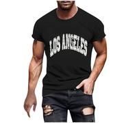 Tshirt Homme Los Angeles Haut Décontracté Tee Shirt Dété Manches Courtes Athlétique T-Shirt Mode Adolescent Vêtements Monogramme Imprimé Chemisiers Doux Confortable Tops Noir XXL