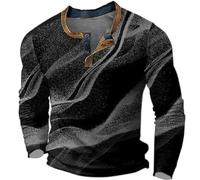 Tshirt Homme Manches Longues Imprimé Numérique à Boutons Col Rond Large Décontracté Haut Personality(Dark Gray, XXXL)